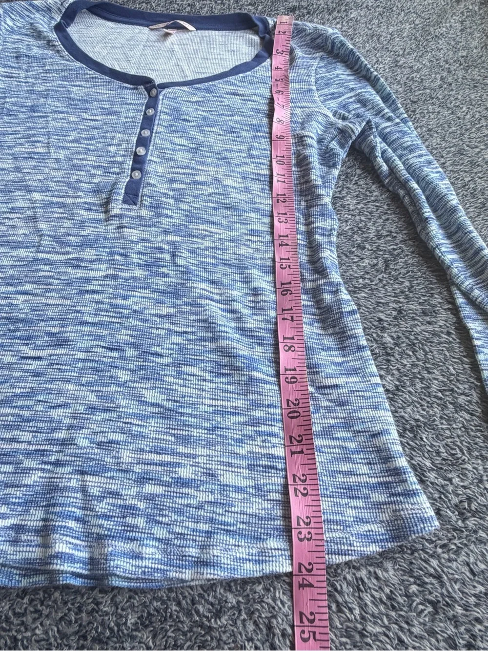 Victoria's Secret Heathered Blue Long-Sleeve Henley pajama